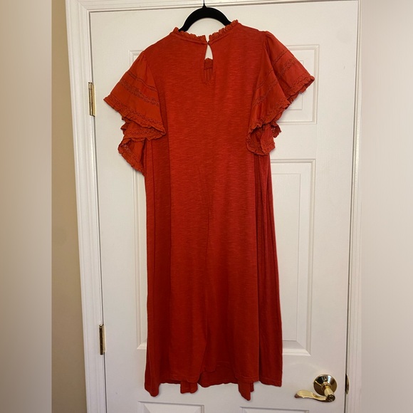 NWT Boden Red/Rust Orange Short Sleeve Lace Yoke Dress Size 16/18L *No Belt* - Picture 12 of 12